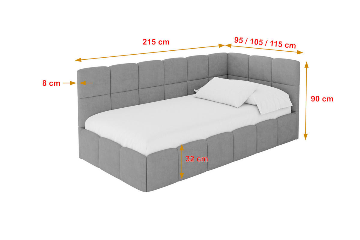 EINZELBETT Jugendbett mit Bettkasten Links, mit Matratze - LIVY 90x200 Grau - Anthrazit, Holzwerkstoff/Textil (90/200cm) - ALTDECOR