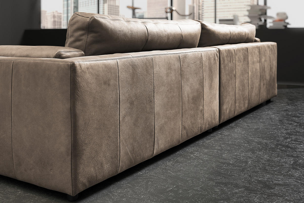 BIG SOFA RAINA Taupe Leder - Taupe/Schwarz, Leder/Kunststoff (294/85/150cm) - KAWOLA