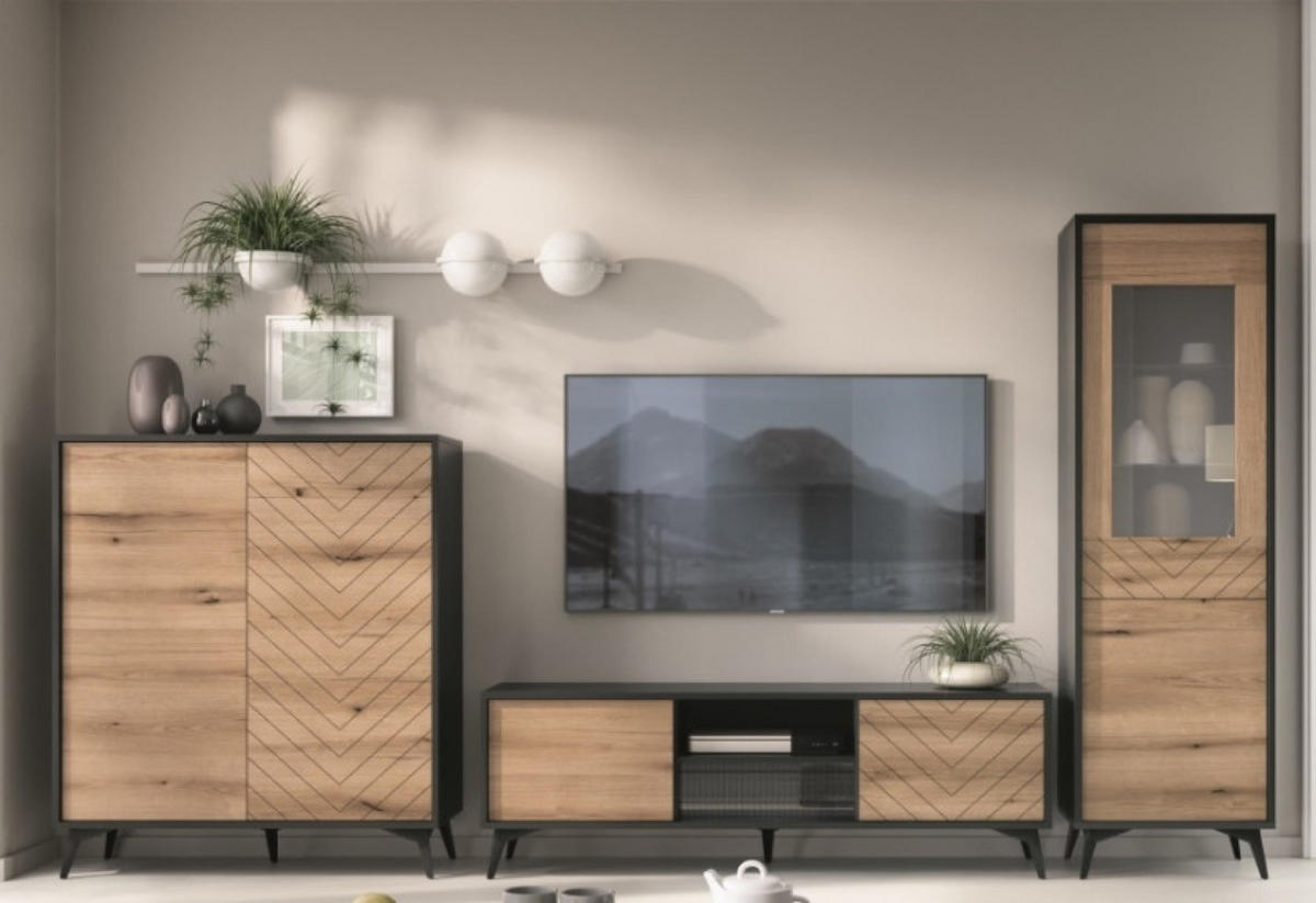 WOHNWAND Grau DIAMO Loftstil - Multicolor, Holzwerkstoff (315/178/39cm) - Sepro Meble