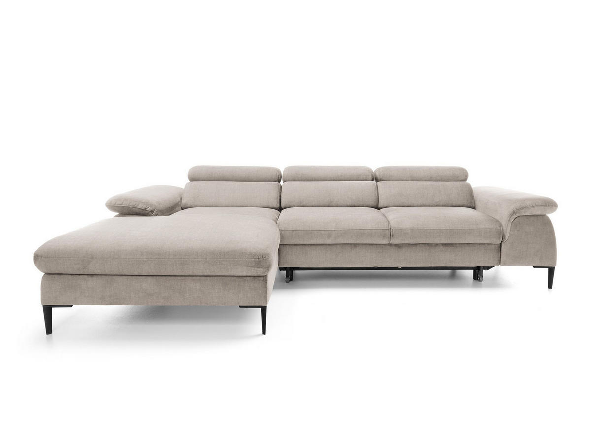 ECKSOFA MESTO Beige Velours-Stoff mit Schlaffunktion - Beige, Holz (288/182cm) - MASSENO