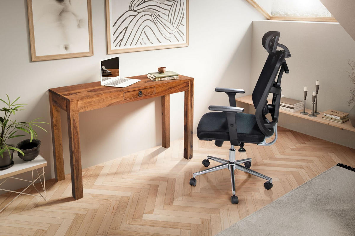 SCHREIBTISCH – Massivholz, 118x40x76 cm, dunkelbraun, kompakt, handgefertigt - Dunkelbraun/Braun, Holz/Metall (40/118/76cm) - KADIMA DESIGN