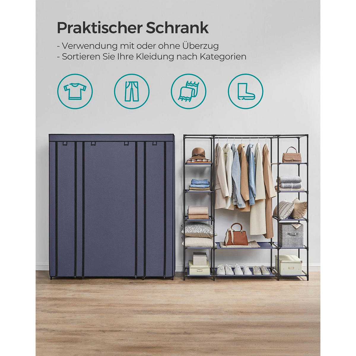 STOFFSCHRANK PORT LOUIS - Blau, Kunststoff (150/175/45cm) - Hansiro