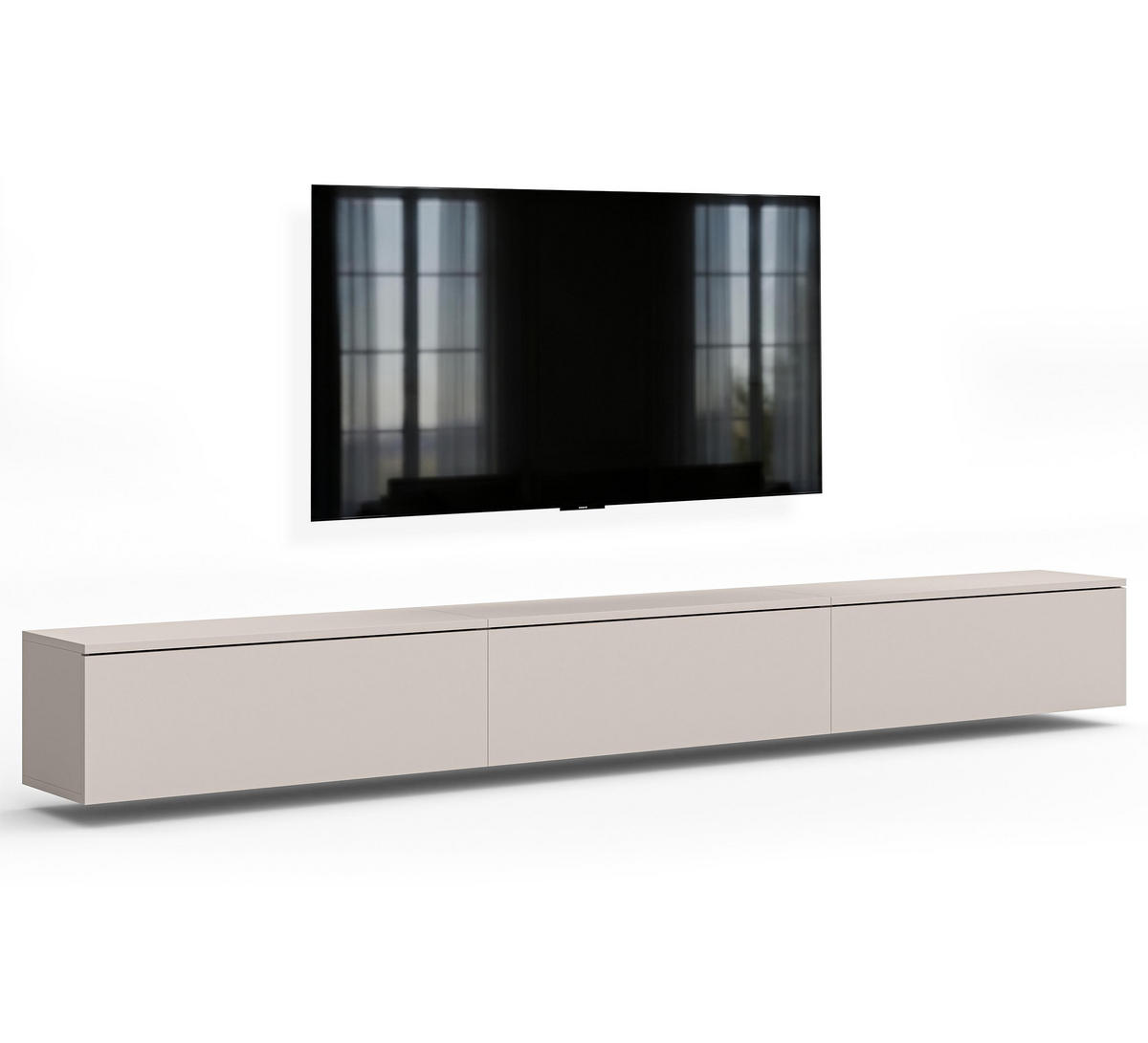 LOWBOARD Barvo 3x100 Beige Kaschmir 300/34/32 cm – hängendes TV-Board - Beige, Holzwerkstoff (300/34/32cm) - AX Living