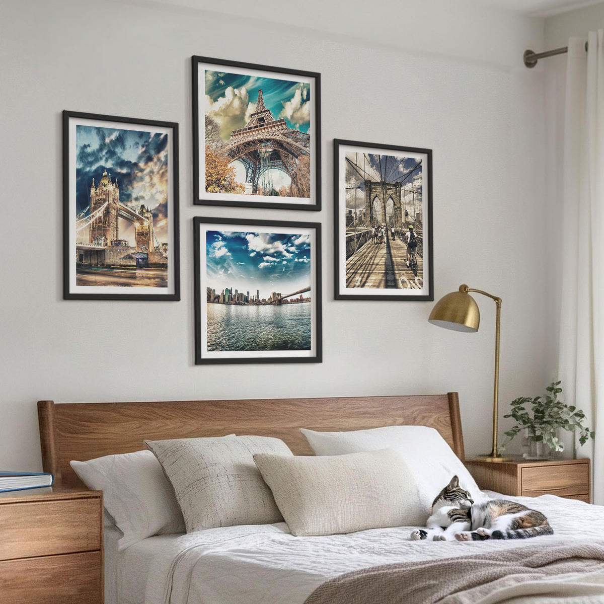 WANDBILDER 4er-Set - 50x50 cm & 40x60 cm Schwarzer Rahmen - Turmbrücken in europäischen Städten - Schwarz, Kunststoff (50/50cm) - ArtPrintCave