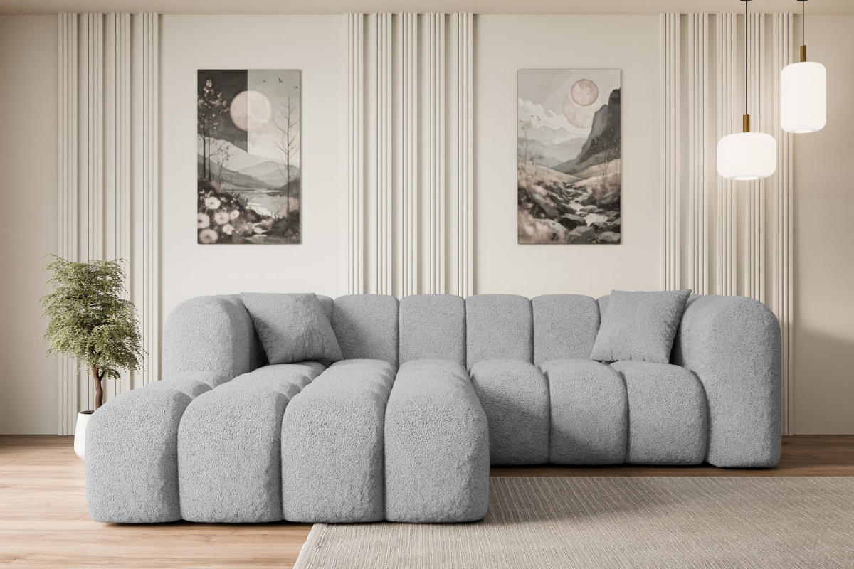 ECKSOFA Ottomane Links OLEA-L1 - 231x173x74 cm Hellgrau Bouclé - Hellgrau/Schwarz, Holzwerkstoff/Kunststoff (190/242cm) - ALTDECOR