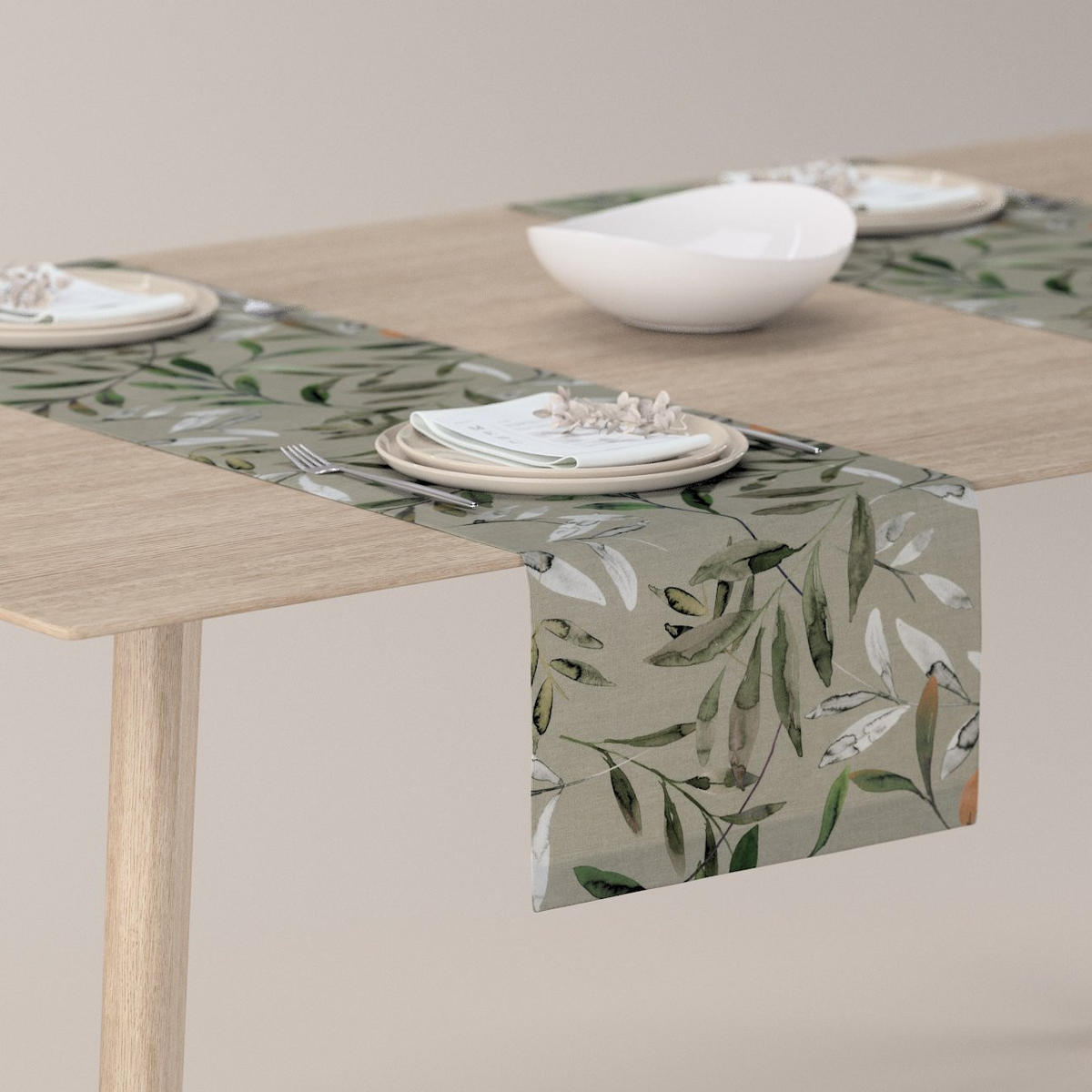 TISCHLÄUFER Eden, grau und grün, 40x130 cm - Grau, Textil (40/130cm) - Dekoria
