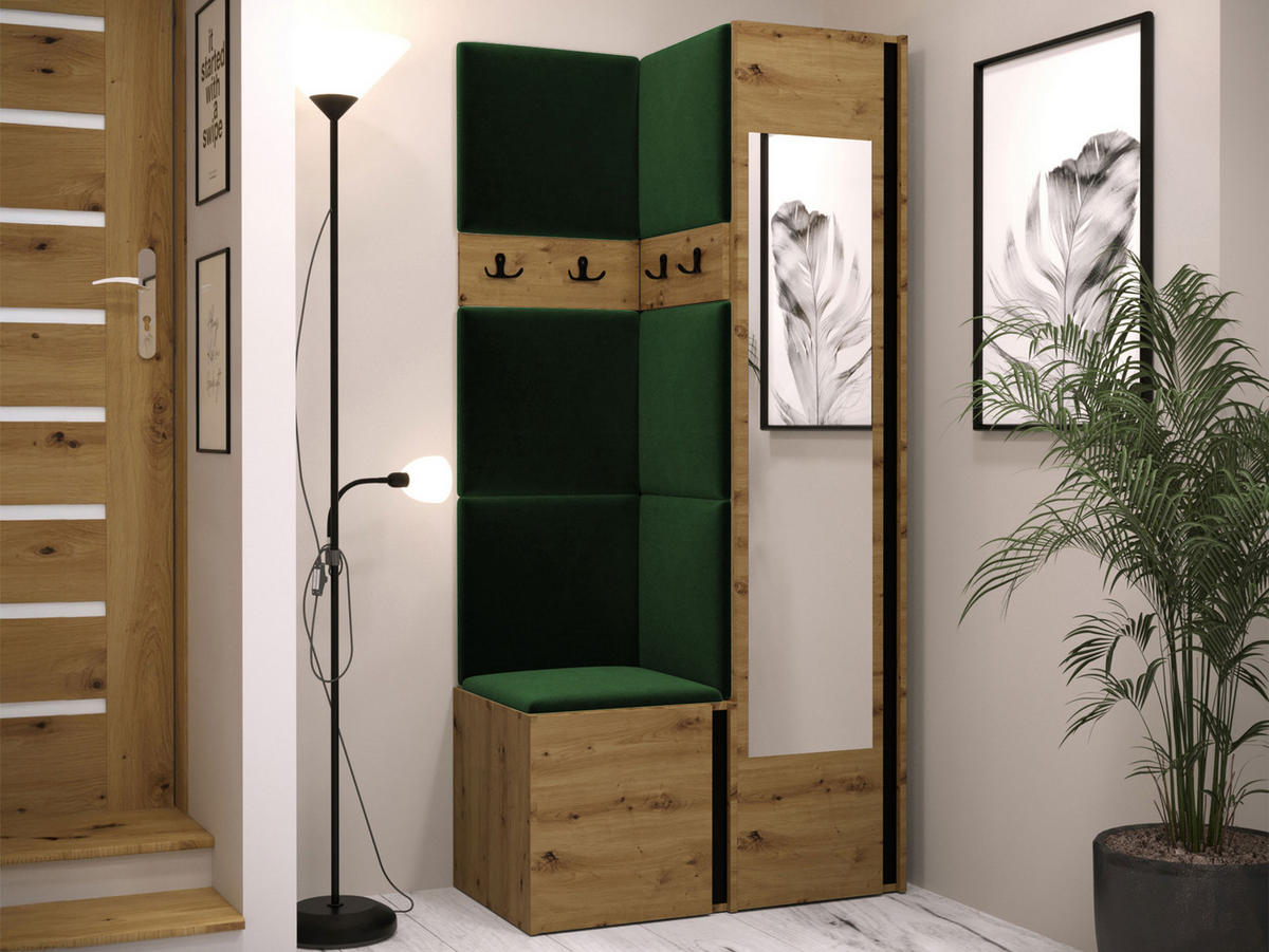 MOBILIER PENTRU HOL Orion XXV - verde/stejar Artisan, material plastic/compozit lemnos (82/186/46cm) - MIRJAN24