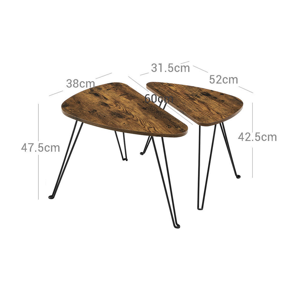 BEISTELLTISCH COUCHTISCH 2ER-SET - Braun, Holzwerkstoff (60/38/48cm) - Hansiro