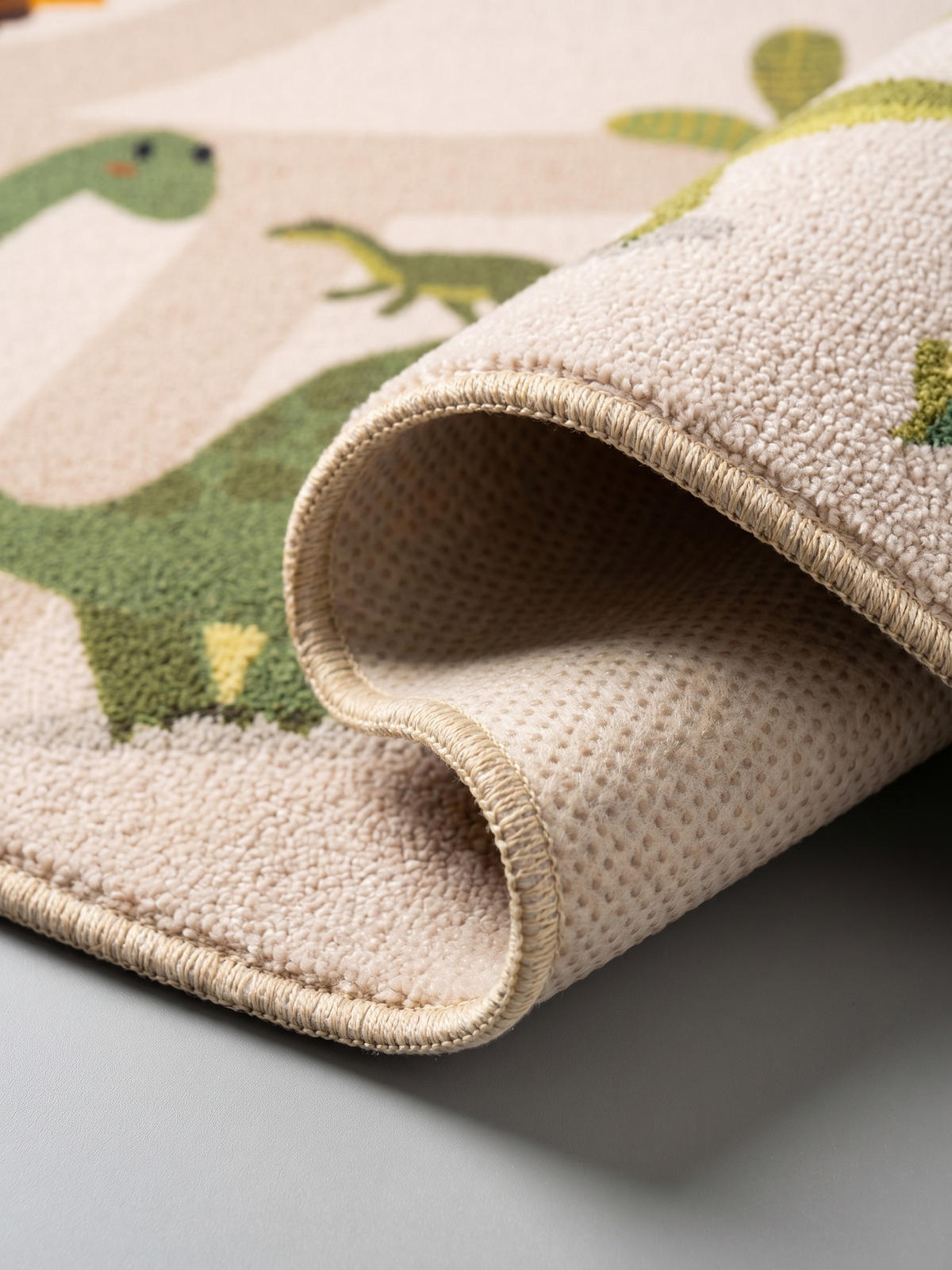 KINDERTEPPICH Kurzflor Dinosaurier-Landschaft Waschbar OEKO-TEX Spielteppich Jungen Mädchen Rund Beige 200x200 – TINO - Beige, Textil (200/200cm) - KADIMA DESIGN
