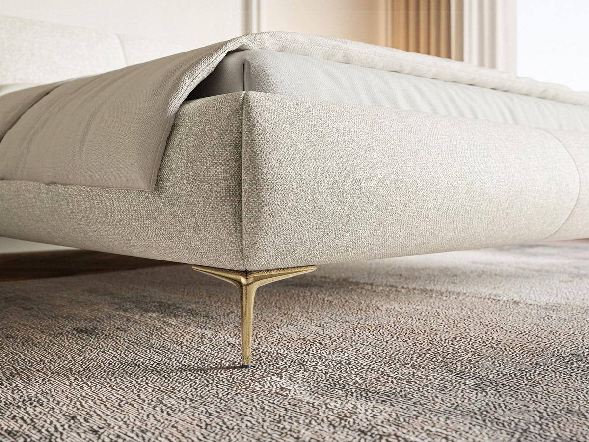 POLSTERBETT Ovalle Cremeweiß mit goldenen Metallbeinen 140 cm - Goldfarben/Creme, Textil/Metall (140/200cm) - Selsey