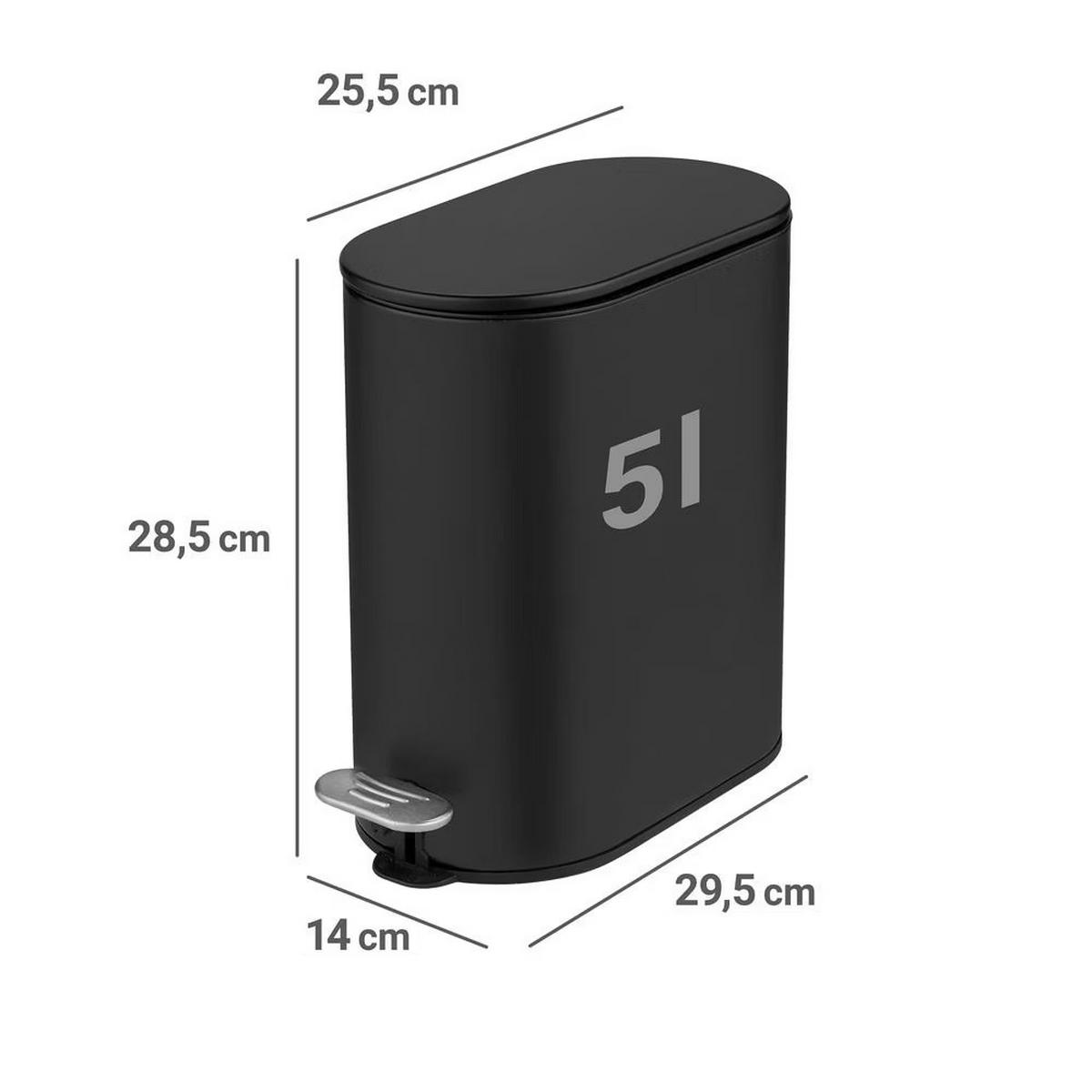 BADMÜLLEIMER 5 Liter Collungo 29,5/14/28,5 cm - Schwarz, Metall (14/28.5/29.5cm) - Wenko