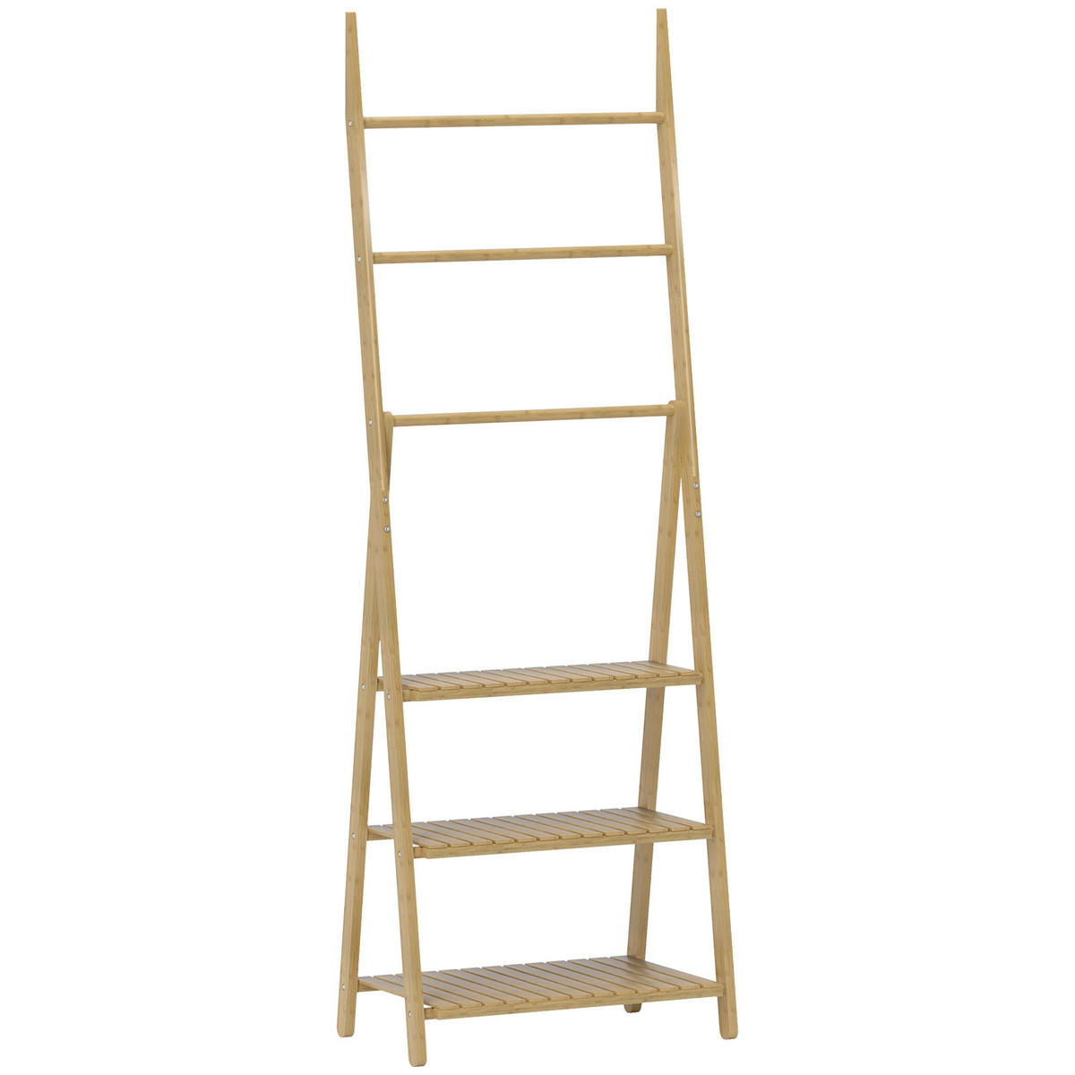 BADREGAL, Badezimmerregal mit 3 Ebenen, Aufbewahrungsregal aus Bambus A-Form - Naturfarben, Holz/Bambusholz (30/153/53.5cm) - HOMCOM