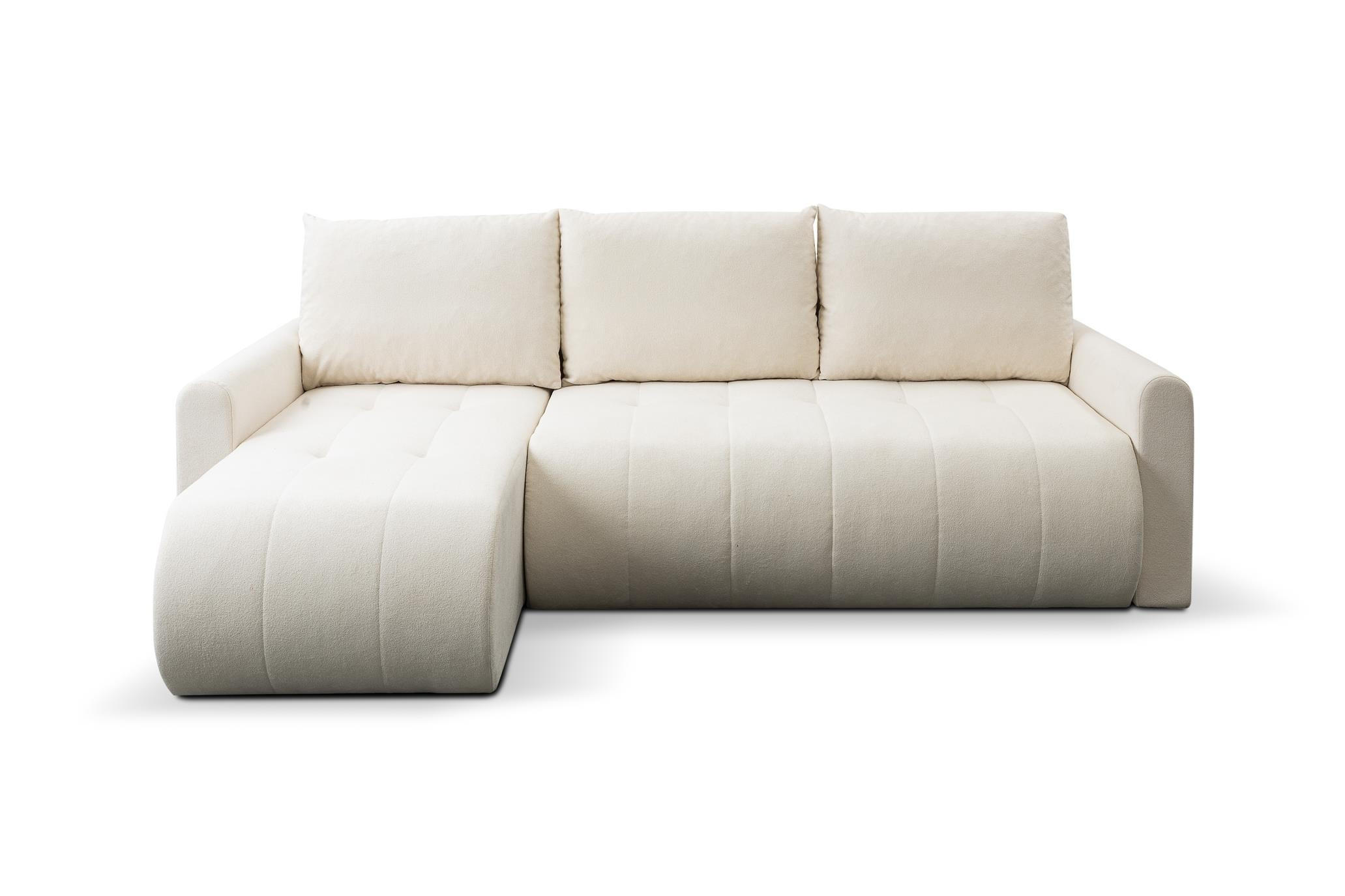 ECKSOFA Sprento Ecru, aus Boucle-Stoff, mit Schlaffunktion und Bettzeugfach - Ecru, Holzwerkstoff/Textil (230/149cm) - Bettso
