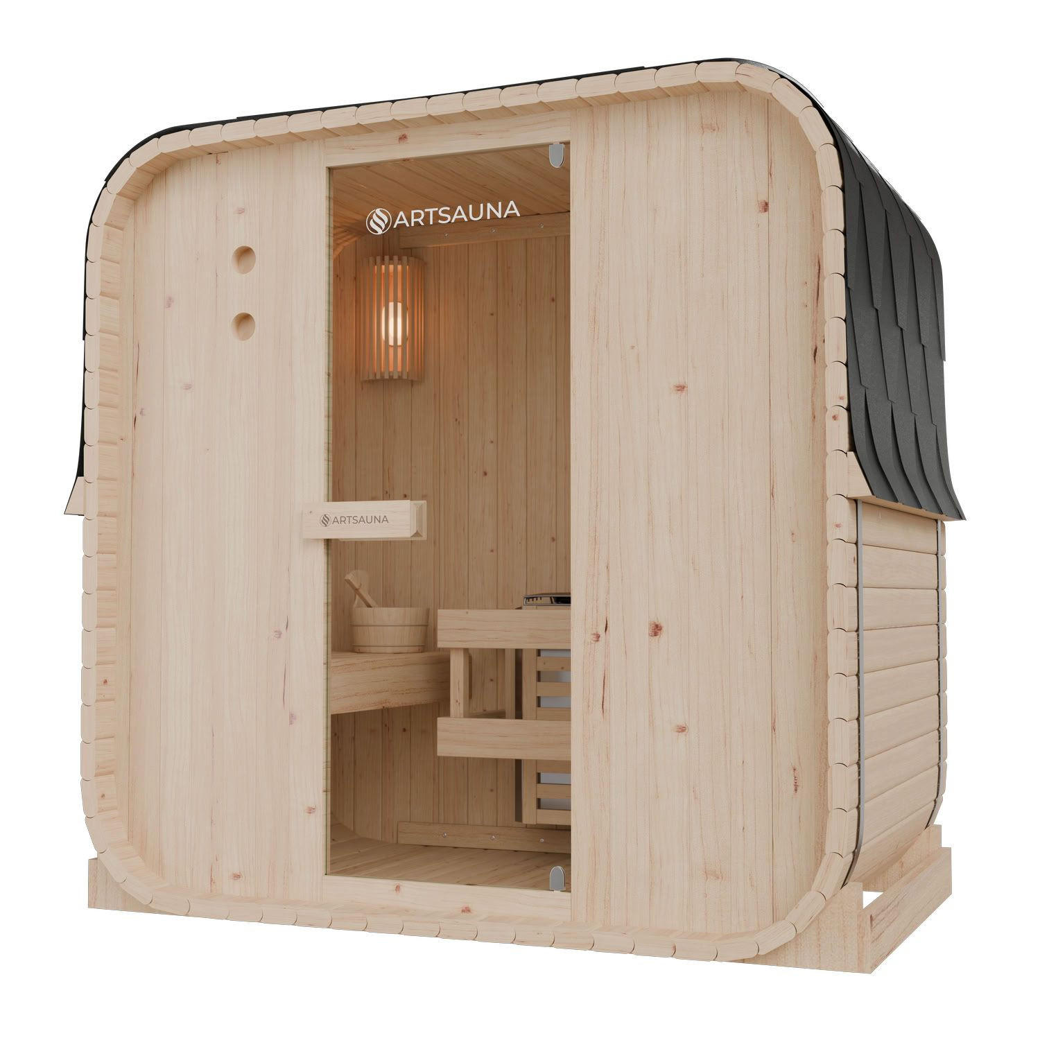 FASSSAUNA Nolvik M inkl. Zubehör-Set - Naturfarben, Holz (185/194/120cm) - Artsauna