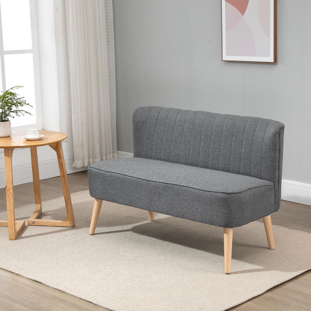 SOFA 2-Sitzer Couch Stoffsofa Sitzmöbel Polstersofa Loungesofa breit Hellgrau - Hellgrau/Naturfarben, Holz/Textil (56.5/77/117cm) - HOMCOM
