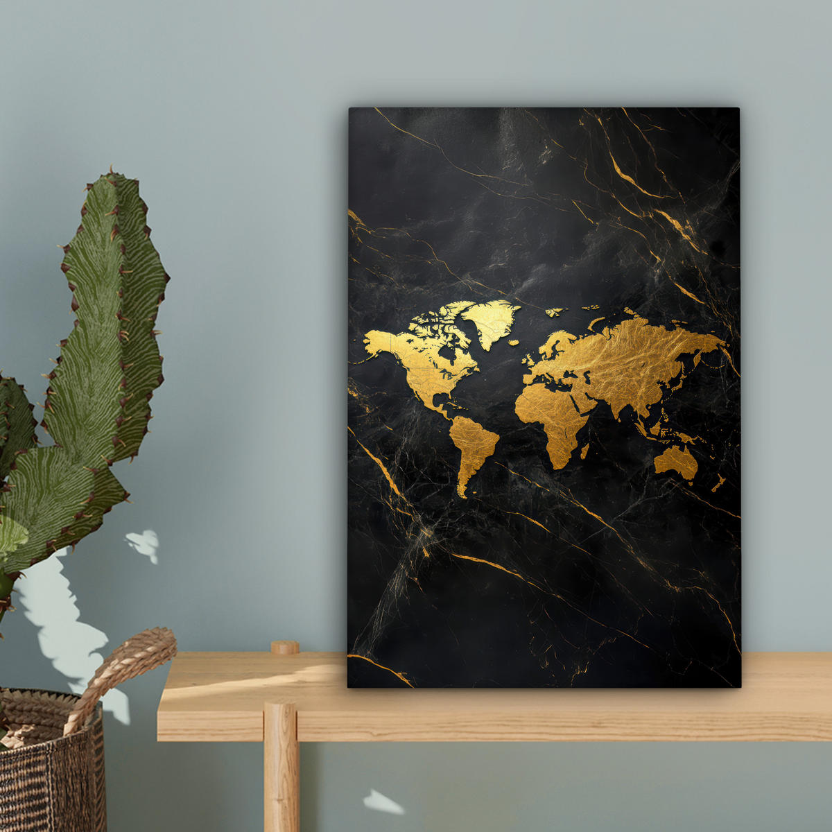 LEINWANDBILD Weltkarte - Gold - Marmor 20x30 cm - Goldfarben, Textil (20/30cm) - MuchoWow