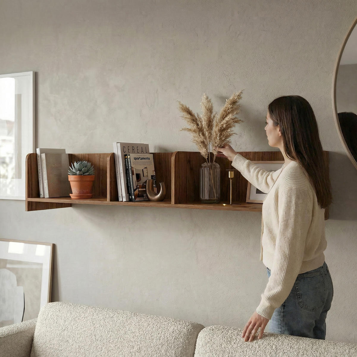 WANDREGAL Positivo mit Trennwänden, 140 cm, Alba-Nuss - Nussbaumfarben, Holzwerkstoff (143/27/27cm) - Beautysofa