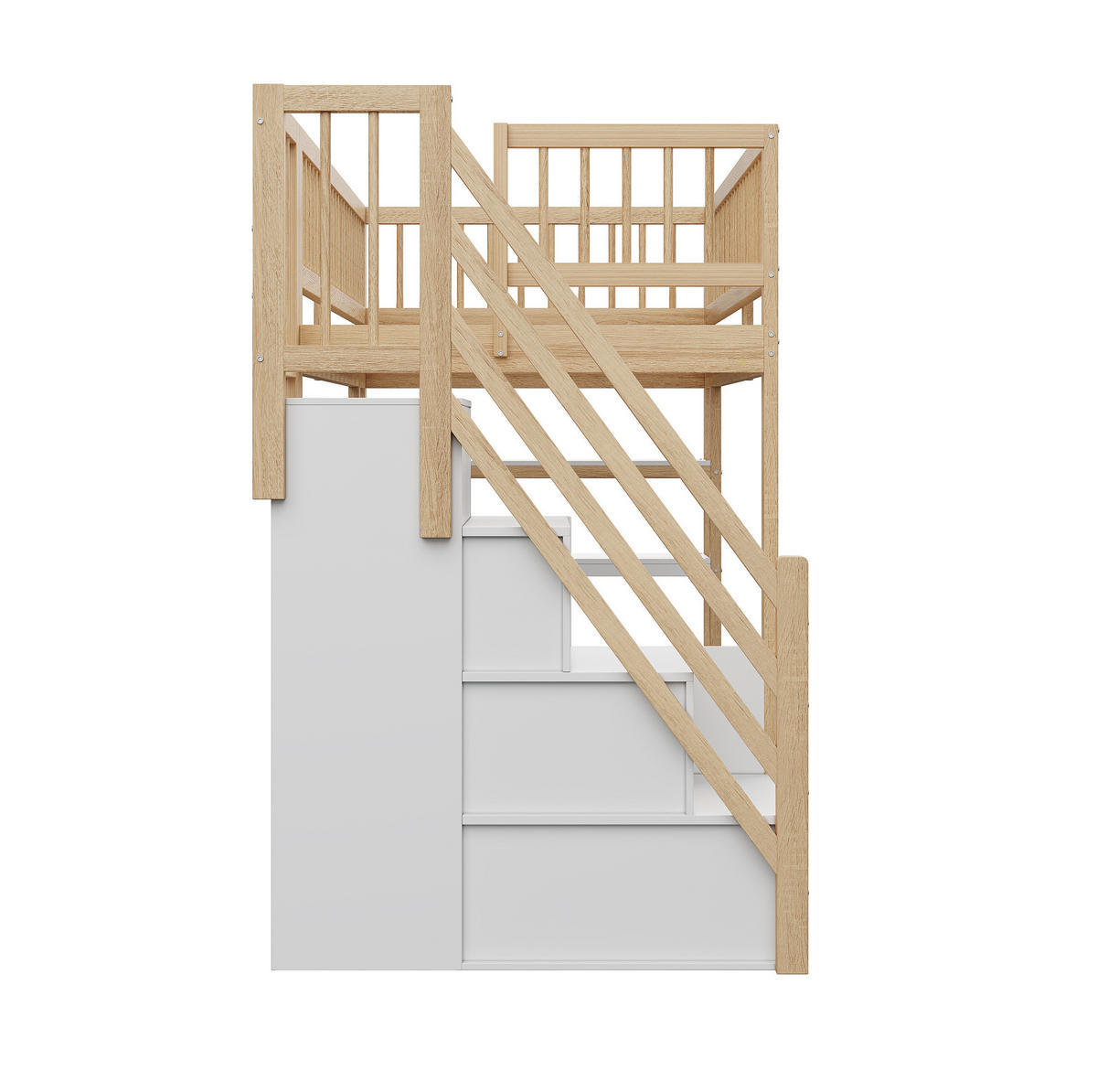 HOCHBETT 90/200 cm aus Massivholz mit Kleiderschrank und Regalen Holzfarben - Naturfarben, Holz (90/200cm) - Modenvie
