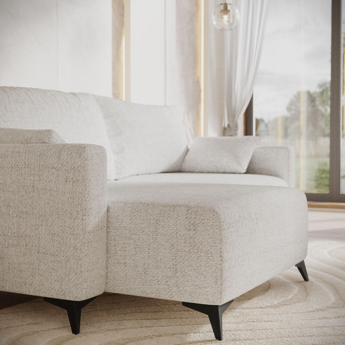 ROHOVÁ SEDAČKA NUVIO, textil, Krémová - černá/krémová, kov/dřevo (239/148cm) - AltaBeds