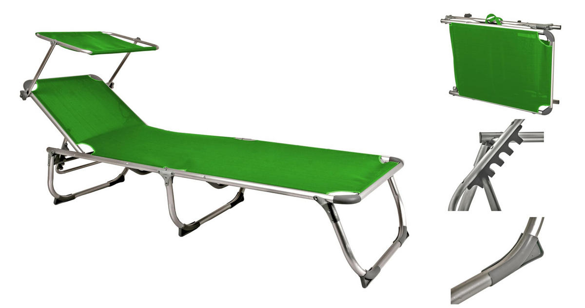 SONNENLIEGE Cairo Verstellbar Grün Gartenliege mit Dach - Grün, Kunststoff (61/30/188cm) - DELUKE