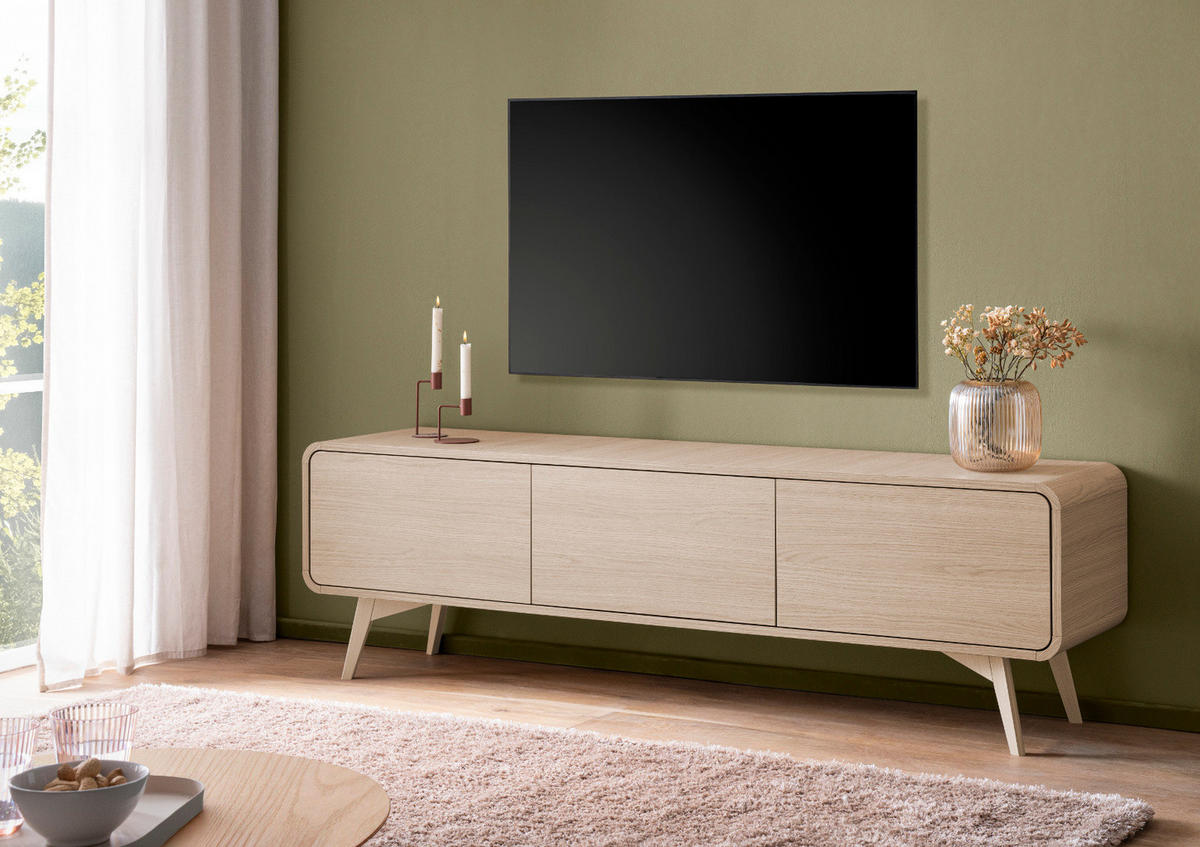 TV-LOWBOARD Eiche natur skandinavisch 180 cm, TV Unterteil mit Push-to-Open - Eichefarben, Holz/Holzwerkstoff (180/53/39cm) - Furn.Design