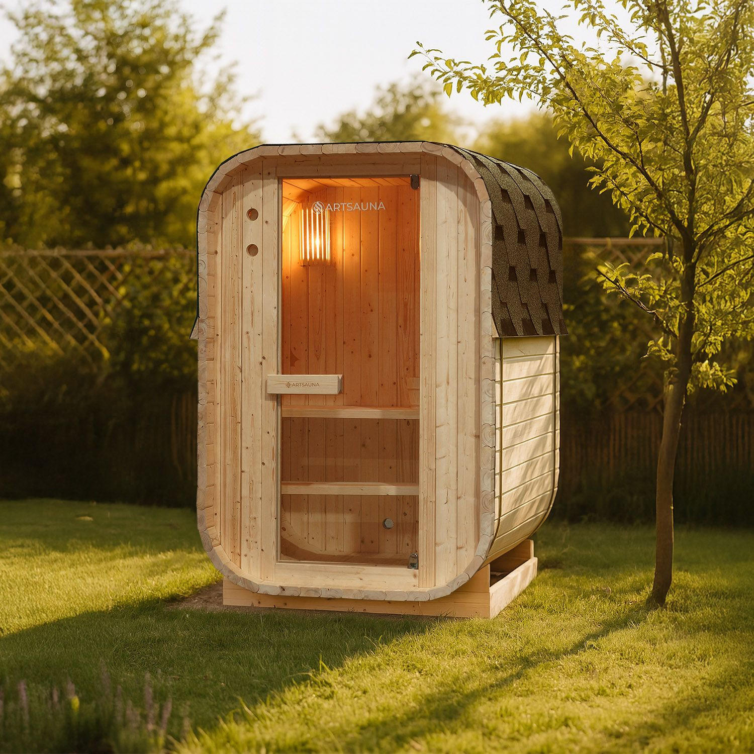 FASSSAUNA Nolvik S inkl. Zubehör-Set - Naturfarben, Holz (128/194/120cm) - Artsauna