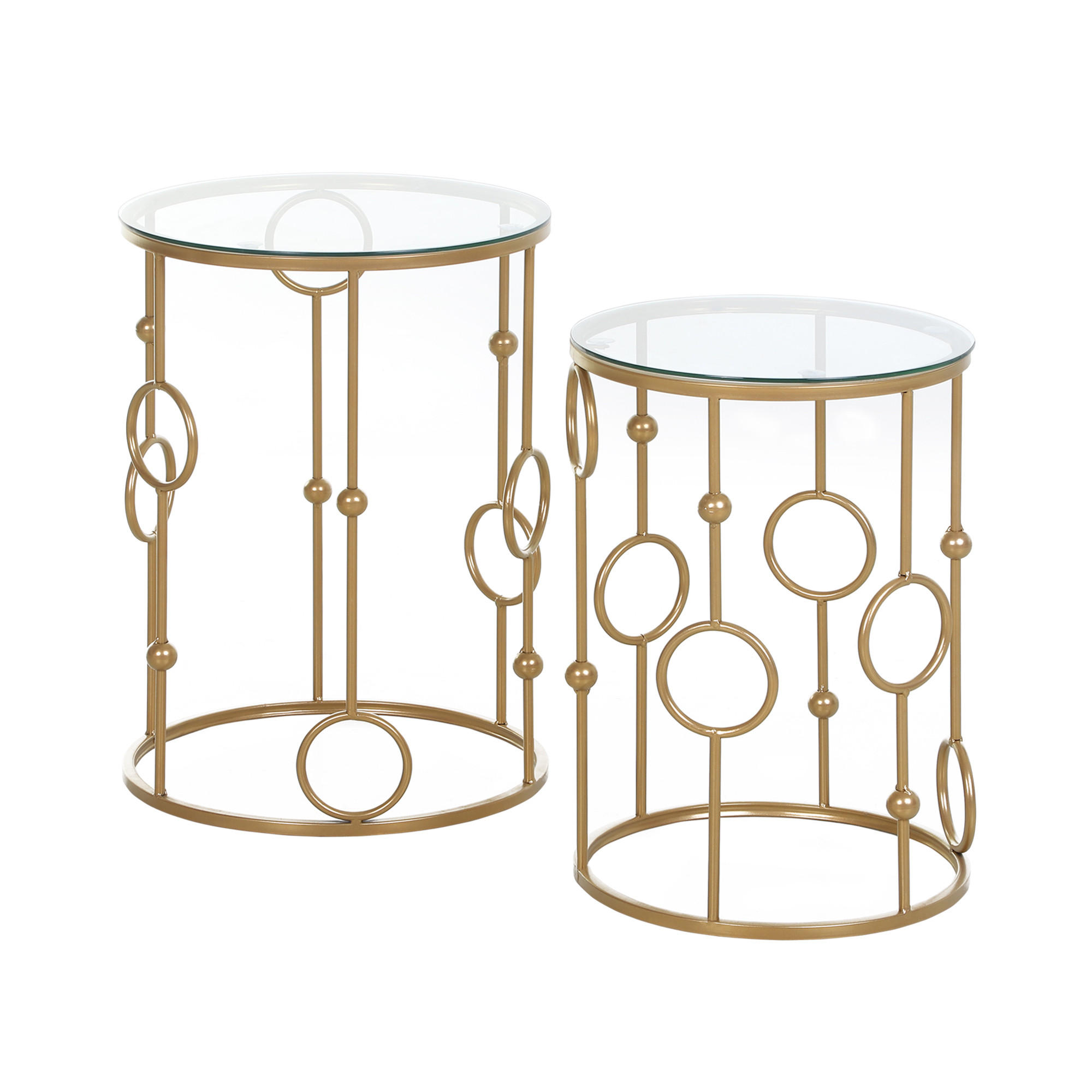 COUCHTISCH 2er-Set mit Glasplatte, Ø41 x 57 cm, Gold - Goldfarben, Glas (41/41/57cm) - HOMCOM