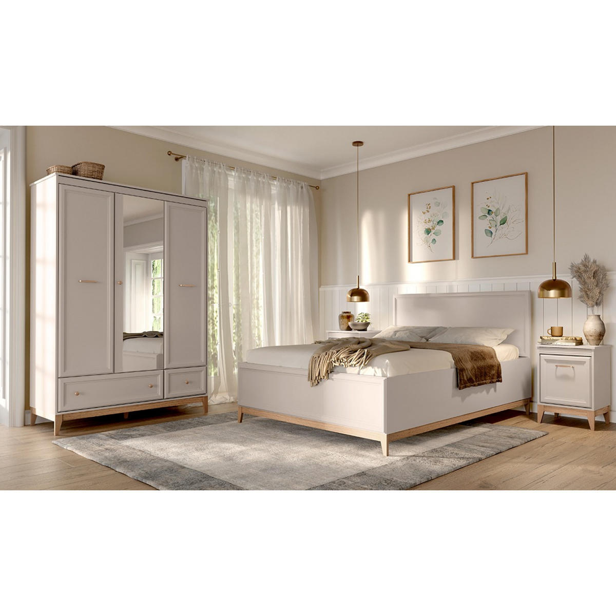 BETT MIT BETTKASTEN Windsor W-16 160 x 200 cm Kaschmir - Kaschmir/Eichefarben, Eichenholz/Holzwerkstoff (160/200cm) - Koseto