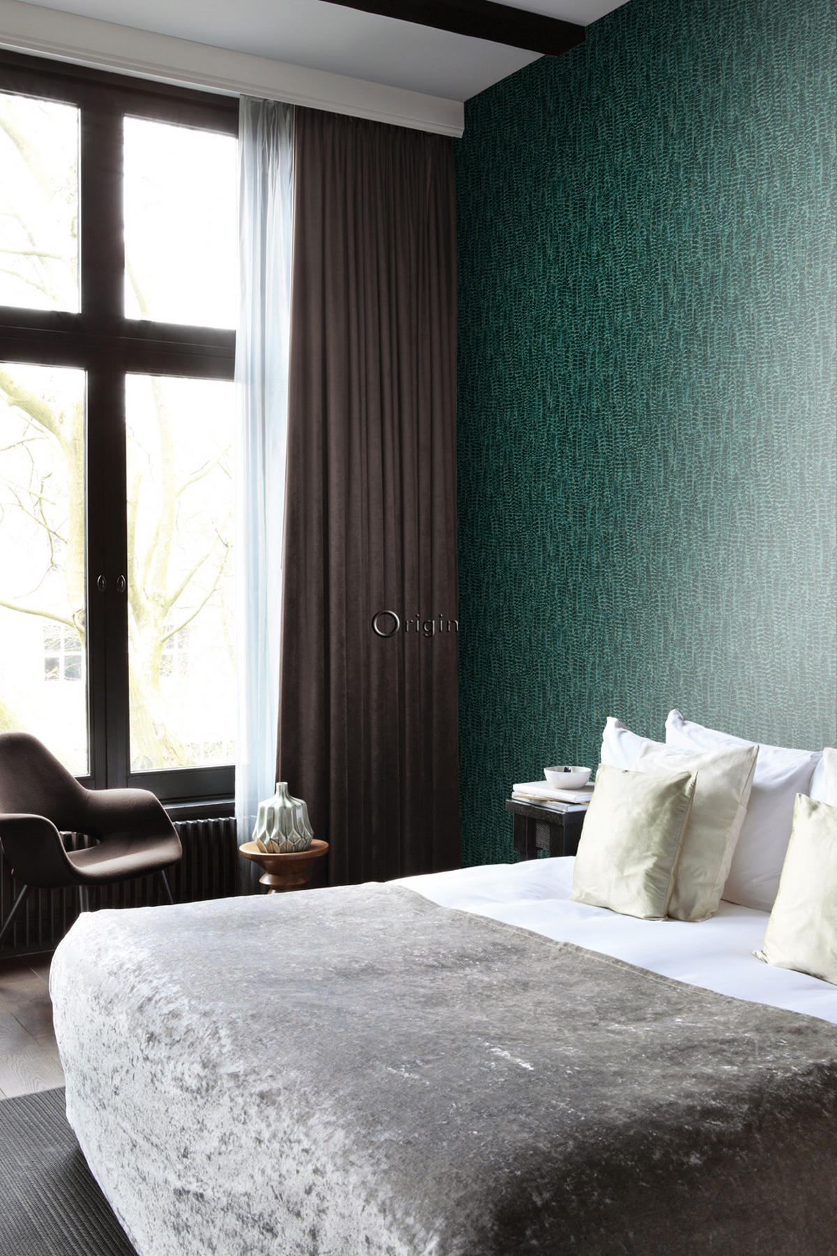 TAPETE Federn 53 cm x 10.05 m - Grün, Papier (53/1000cm) - Origin Wallcoverings