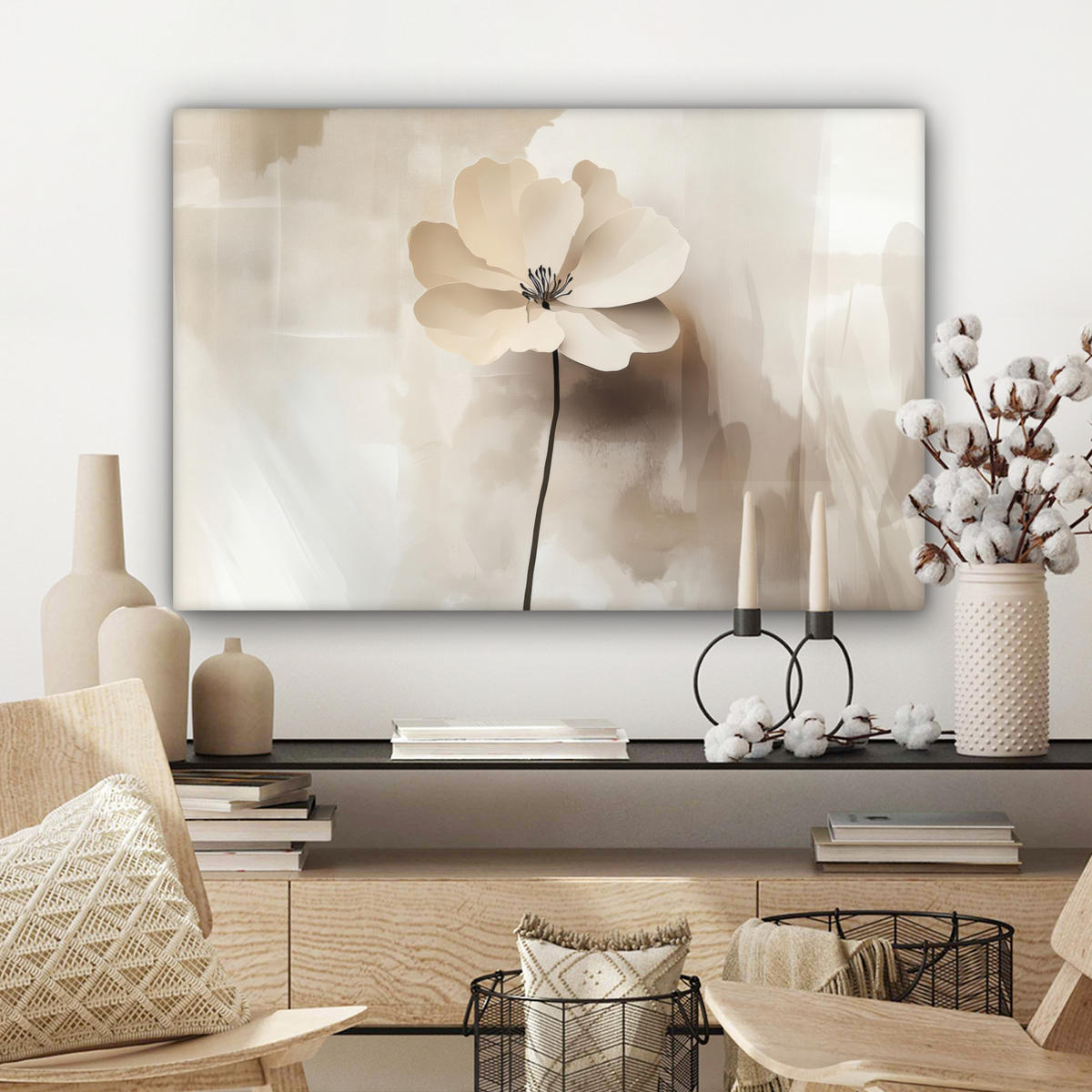 LEINWANDBILD Blume - Beige - Farbe - Schatten Wanddeko 90x60 cm - Creme, Textil (90/60cm) - MuchoWow