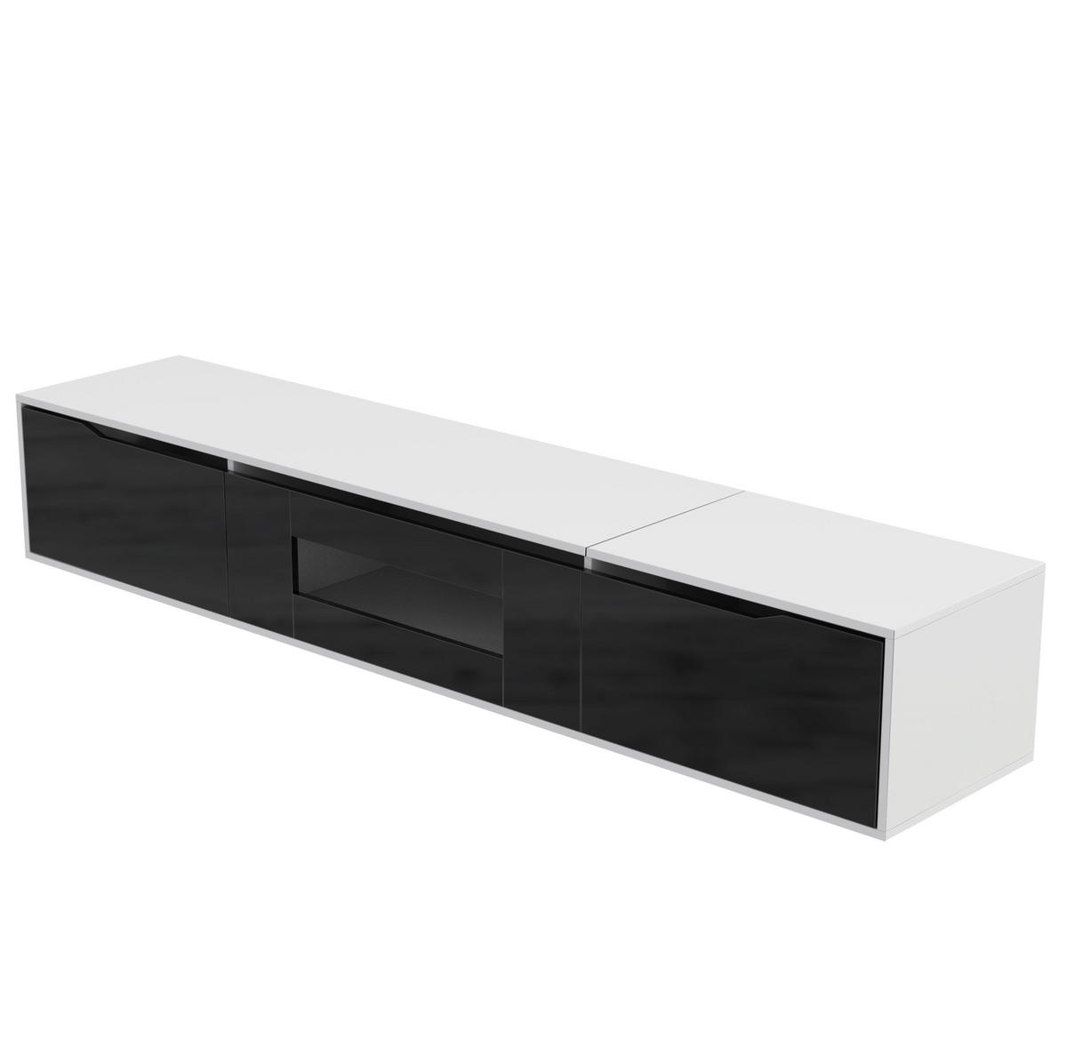 TV-SCHRANK in Weiß und Schwarz Hochglanz mit LED 180/35/30 cm - Schwarz, Holzwerkstoff (180/35/30cm) - Redom