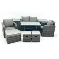 GARTENMÖBEL SET mit COUCHTISCH Polyrattan Dunkelgrau 9-Sitzer - Dunkelgrau/Grau, Glas/Kunststoff - Fimous
