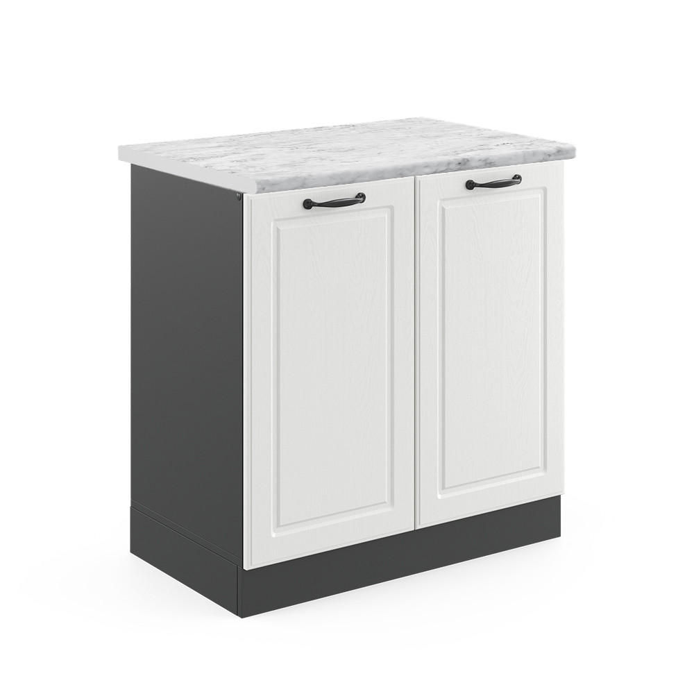 SPÜLENUNTERSCHRANK R-Line Weiß Landhaus 80 cm, AP Marmor - Anthrazit/Weiß, Holzwerkstoff (80/81.6/60cm) - Vicco