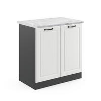 SPÜLENUNTERSCHRANK R-Line Weiß Landhaus 80 cm, AP Marmor - Anthrazit/Weiß, Holzwerkstoff (80/81.6/60cm) - Vicco