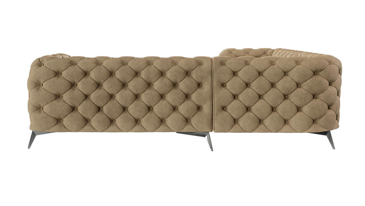 ECKSOFA Chesterfield Laura Beige Samt - Beige/Silberfarben, Holz/Textil (264/264cm) - S-Style Möbel