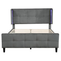 POLSTERBETT aus Samt 140x200 cm Grau mit LED-Beleuchtung und verstellbarem Kopfteil - Grau, Textil (140/200cm) - IVMEU