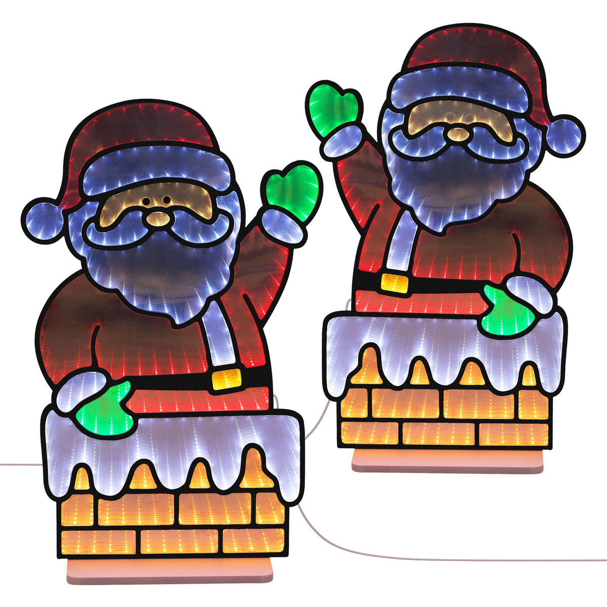 VÁNOČNÍ DEKORACE Santa Claus u krbu, LED zrcadlo s nekonečným 3D efektem a světelnou řetězem, 38 x 60 cm, do interiéru - různobarevná, plast (38/60/15cm) - ECD-Germany