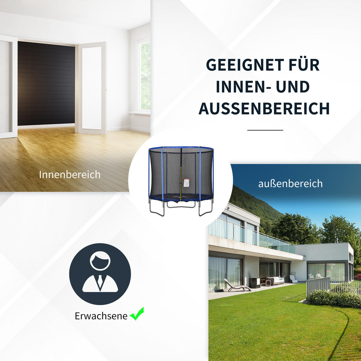 TRAMPOLIN mit Sicherheitsnetz Gartentrampolin Stahl Ø244 x 240H cm - Blau, Metall (244/240/244cm) - HOMCOM