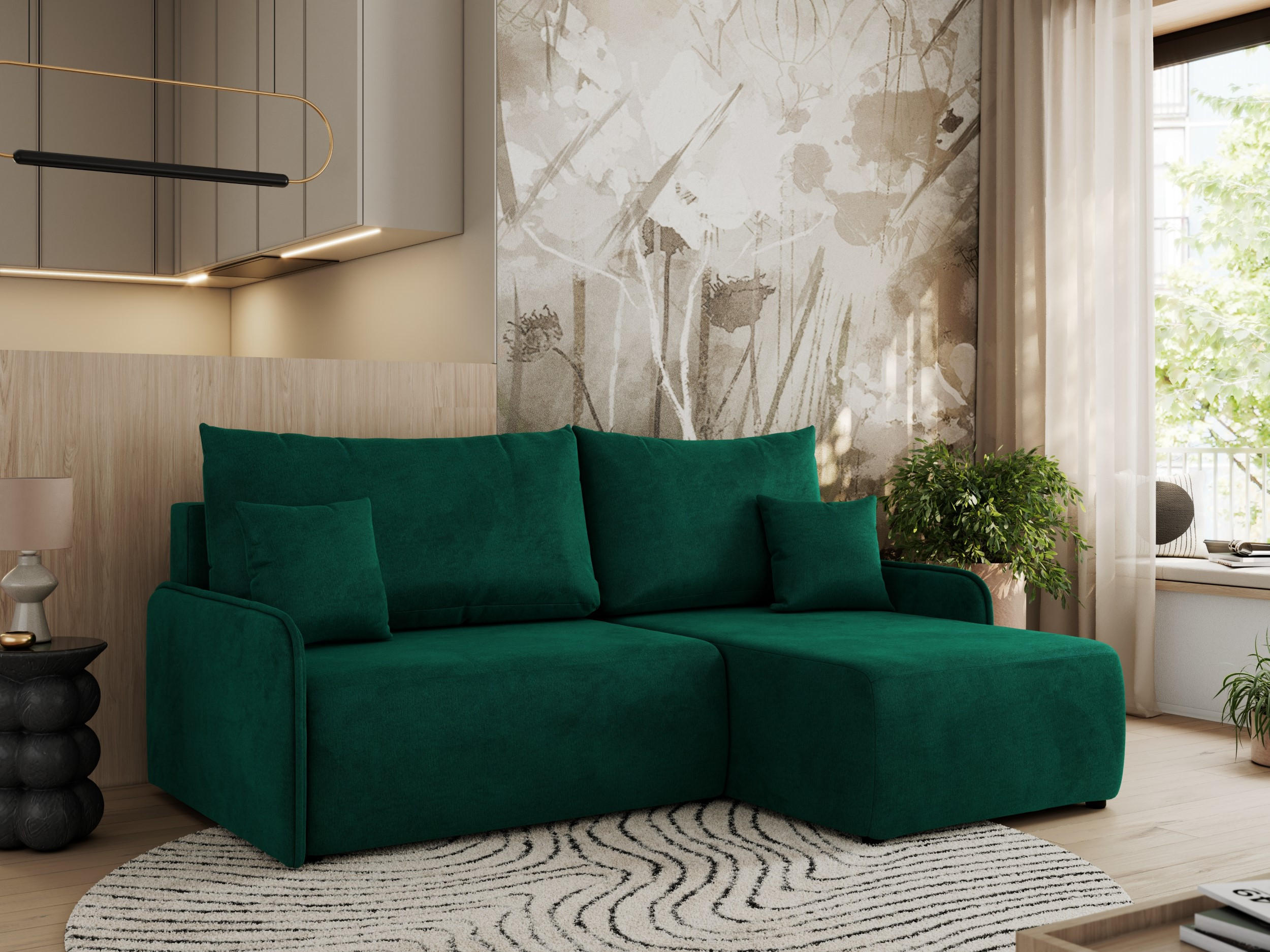ECKSCHLAFSOFA ARPA L Dunkelgrün Velvet - rechts - Dunkelgrün/Schwarz, Kunststoff/Textil (150/198cm) - MKS