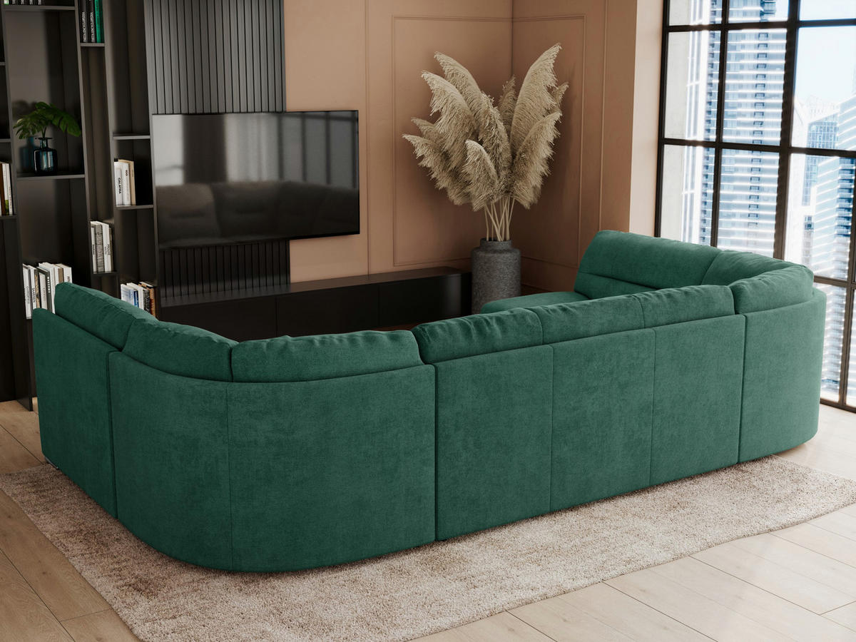 WOHNLANDSCHAFT COMODO U Grün Struktur - Silberfarben/Grün, Textil/Metall (340/93/206cm) - MKS