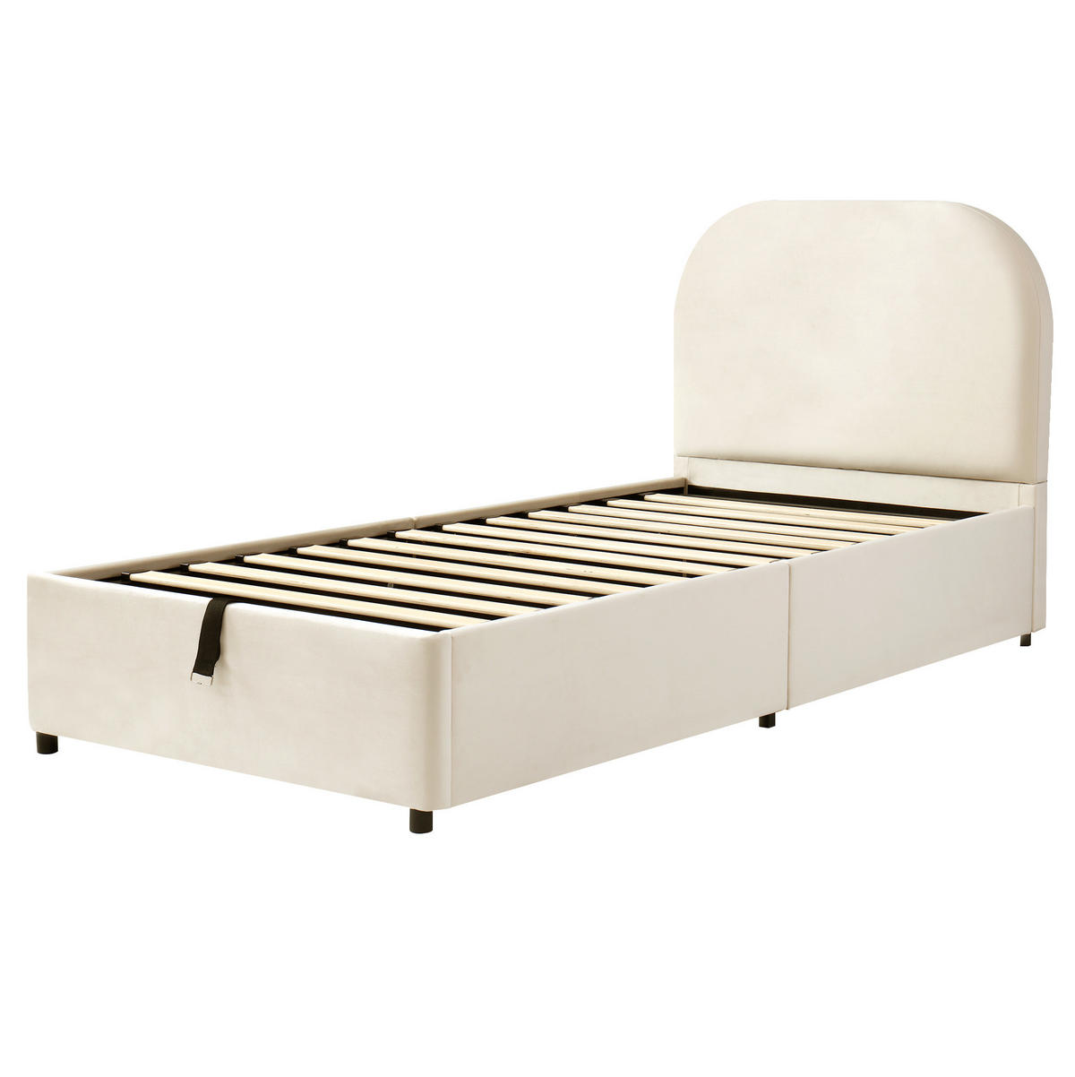 KINDERBETT 90/190 cm mit hydraulischem Bettkasten, Lattenrost und gepolstertem Kopfteil aus Samt, Beige - Beige, Textil (90/190cm) - Redom
