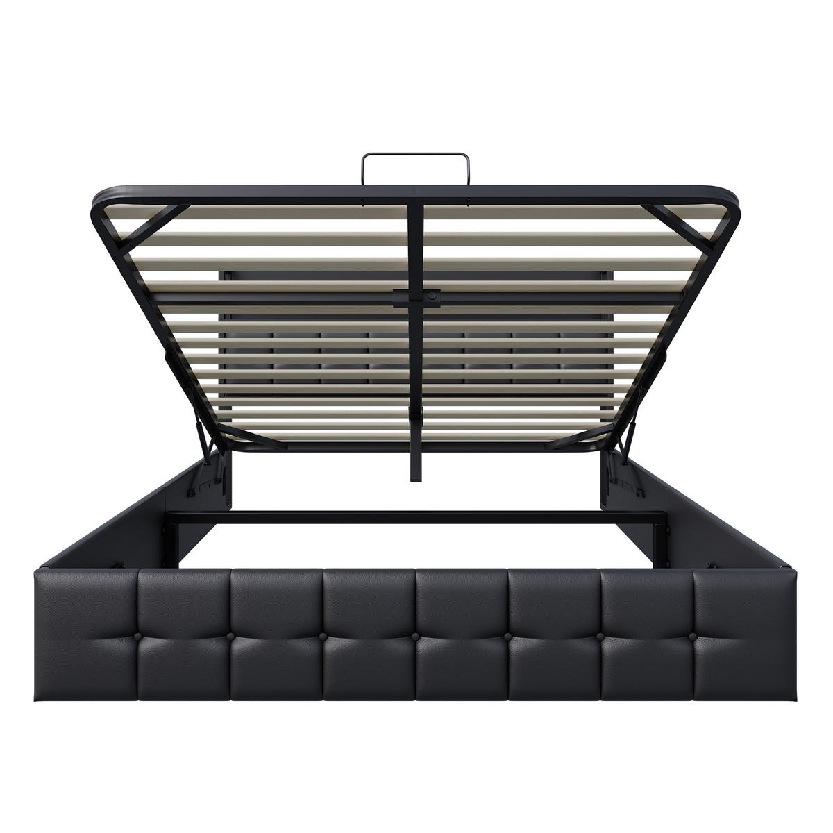 POLSTERBETT 140/200 cm mit Stauraum-Hydraulikbettkasten, Ablage-Kopfteil, integrierter LED-Beleuchtung & USB-Ladeanschluss - Schwarz, Holz/Metall (140/200cm) - Joyfair