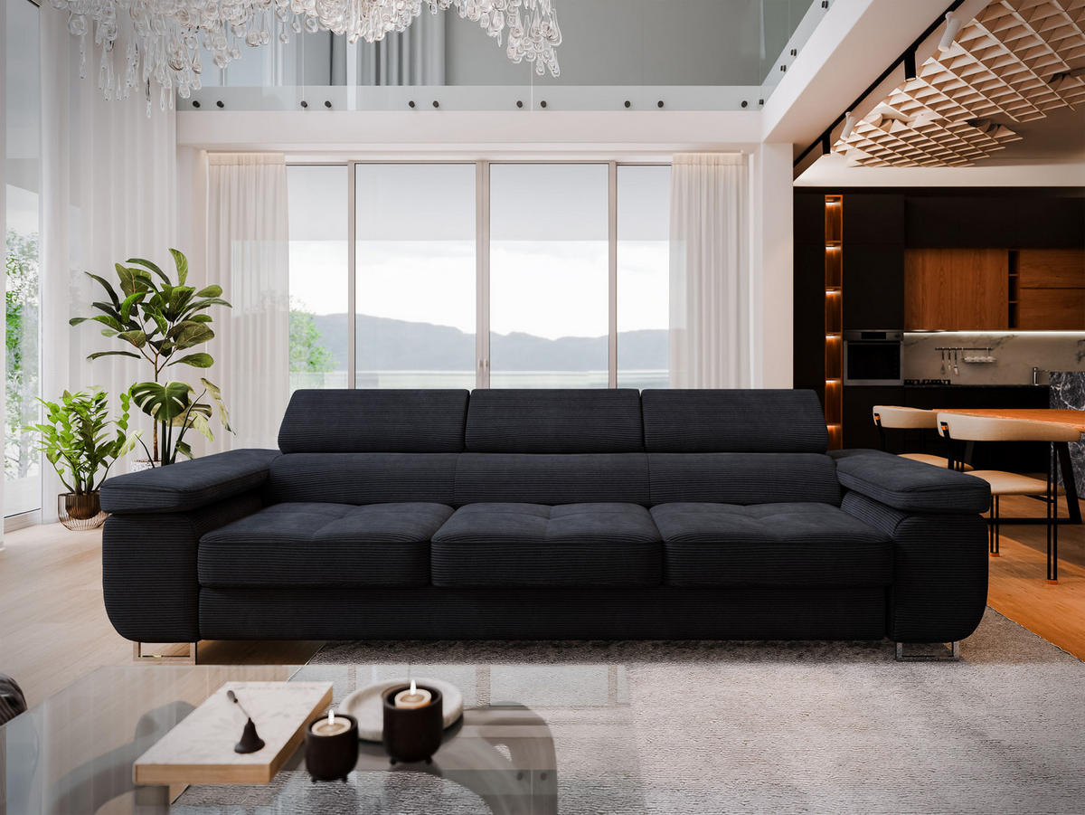 BETTSOFA MOSINE Schwarz Kordstoff mit Schlaffunktion - Anthrazit, Textil (281/87/98cm) - MASSENO