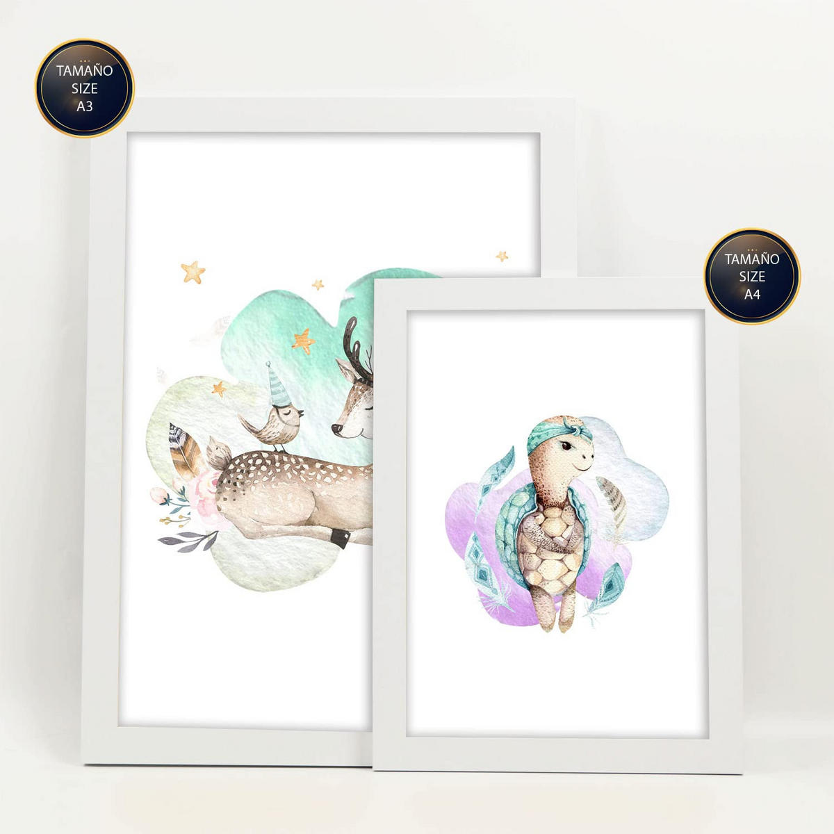 POSTER Set Mit 6 Tierfamilien Weißer Hintergrunddruck Mit Tierfamilienthemen Im Pastell Aquarell Stil Innenarchitektur A3 & A4 Weißer Rahmen - Weiß, Papier (29/3cm) - Nacnic