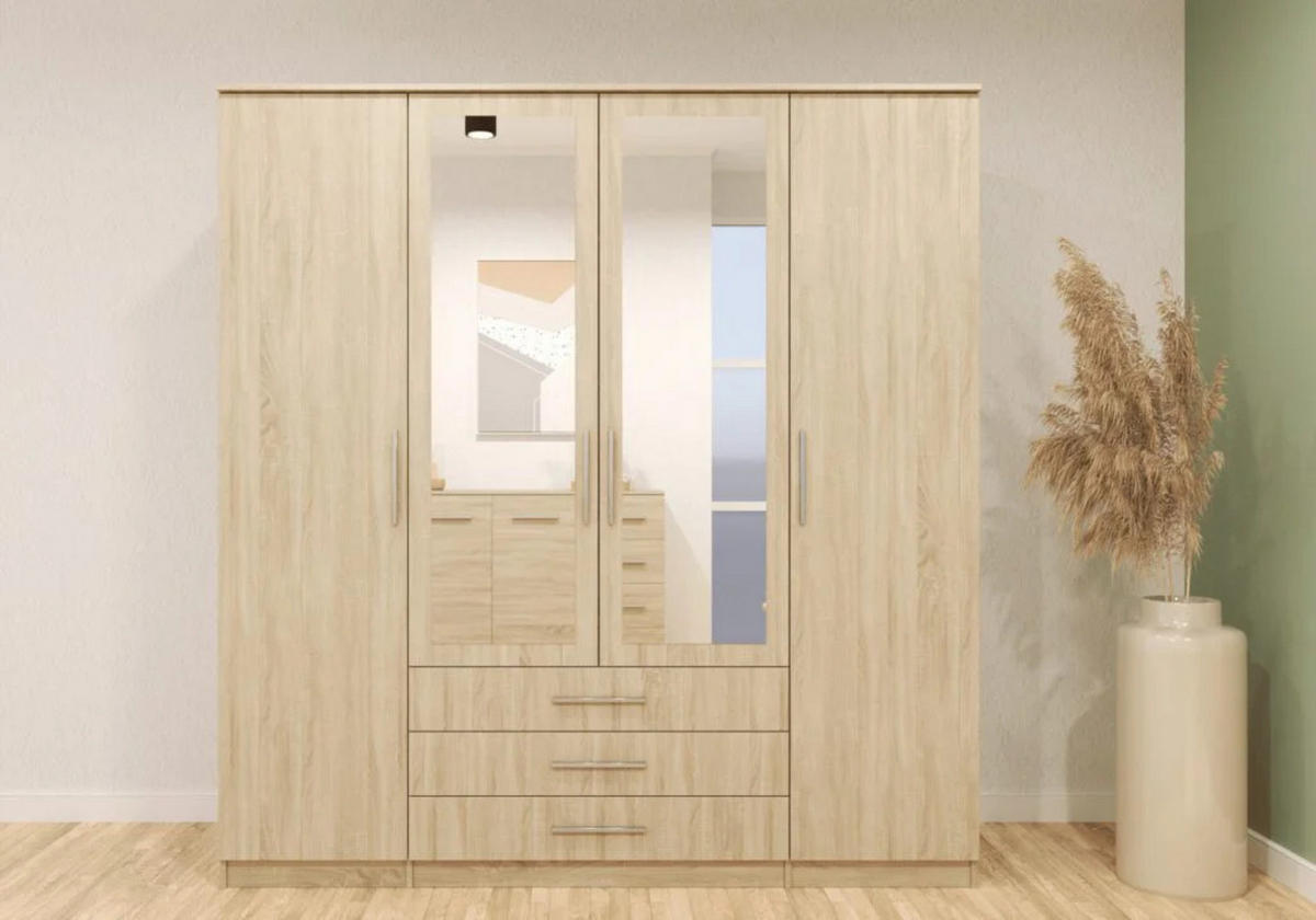DREHTÜRENSCHRANK - RUTH 4D SONOMA - Sonoma Eiche, Holzwerkstoff/Metall (200/210/64cm) - Möblo