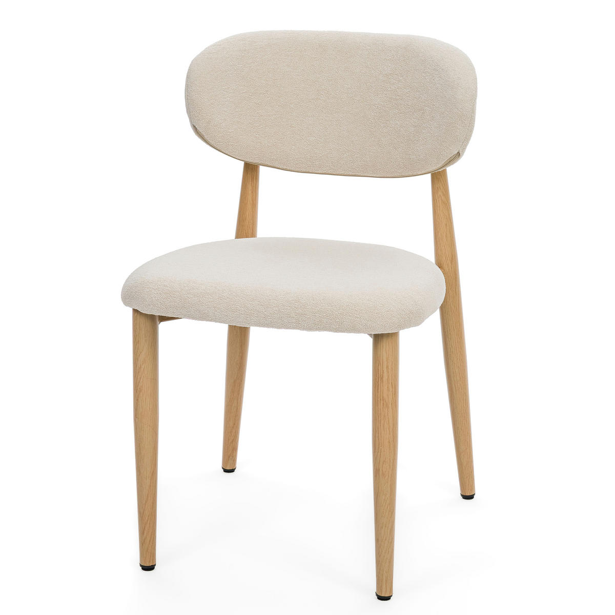 STUHL ALMO gepolstert Beine in Holzoptik - hellbeige - Boucle - Eichefarben/Beige, Textil/Metall (47/77/54cm) - NEW HOME