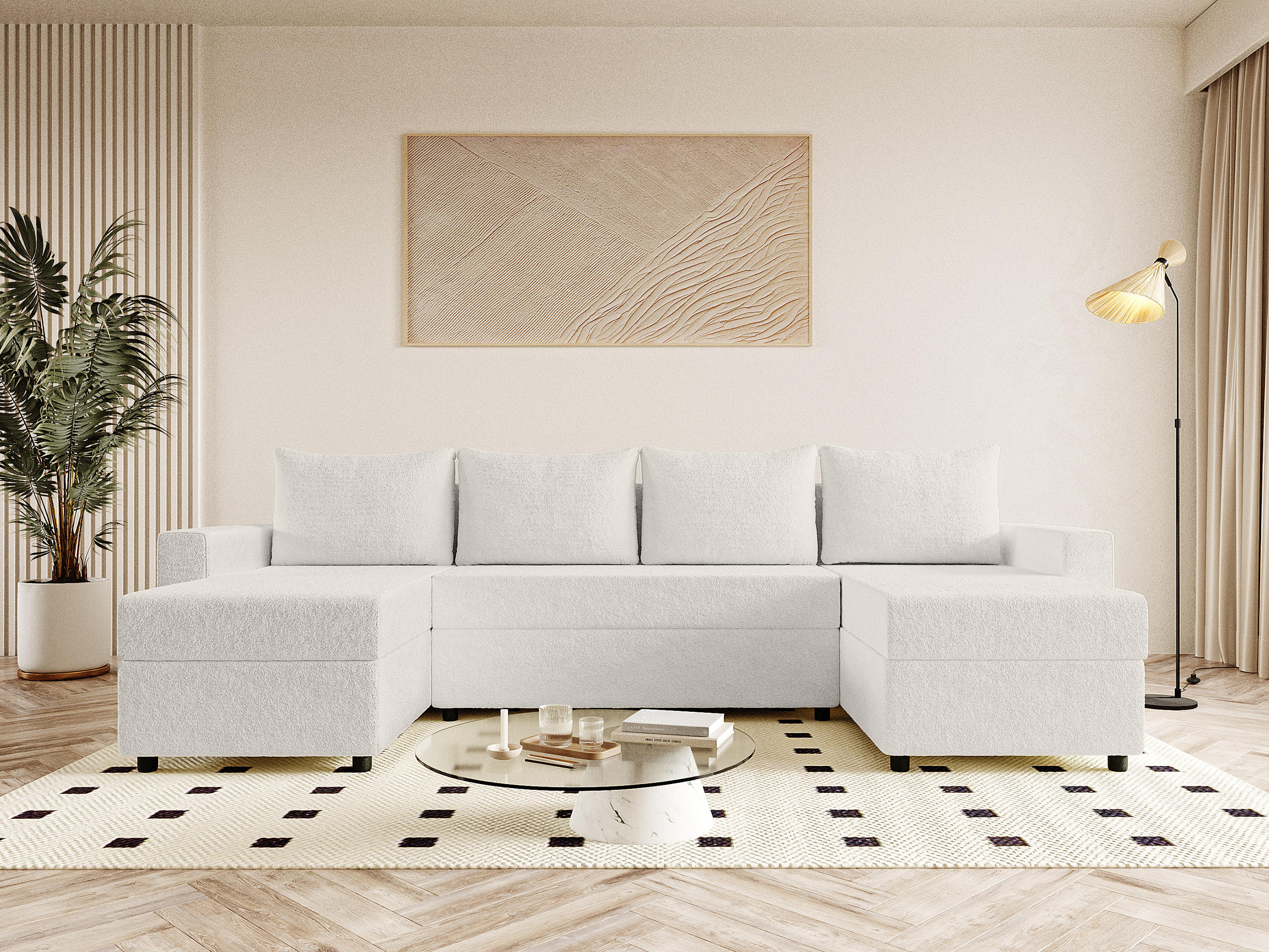 WOHNLANDSCHAFT Goka U mit Schlaffunktion, Weiß - Weiß, Textil (298/72/146cm) - Fedve