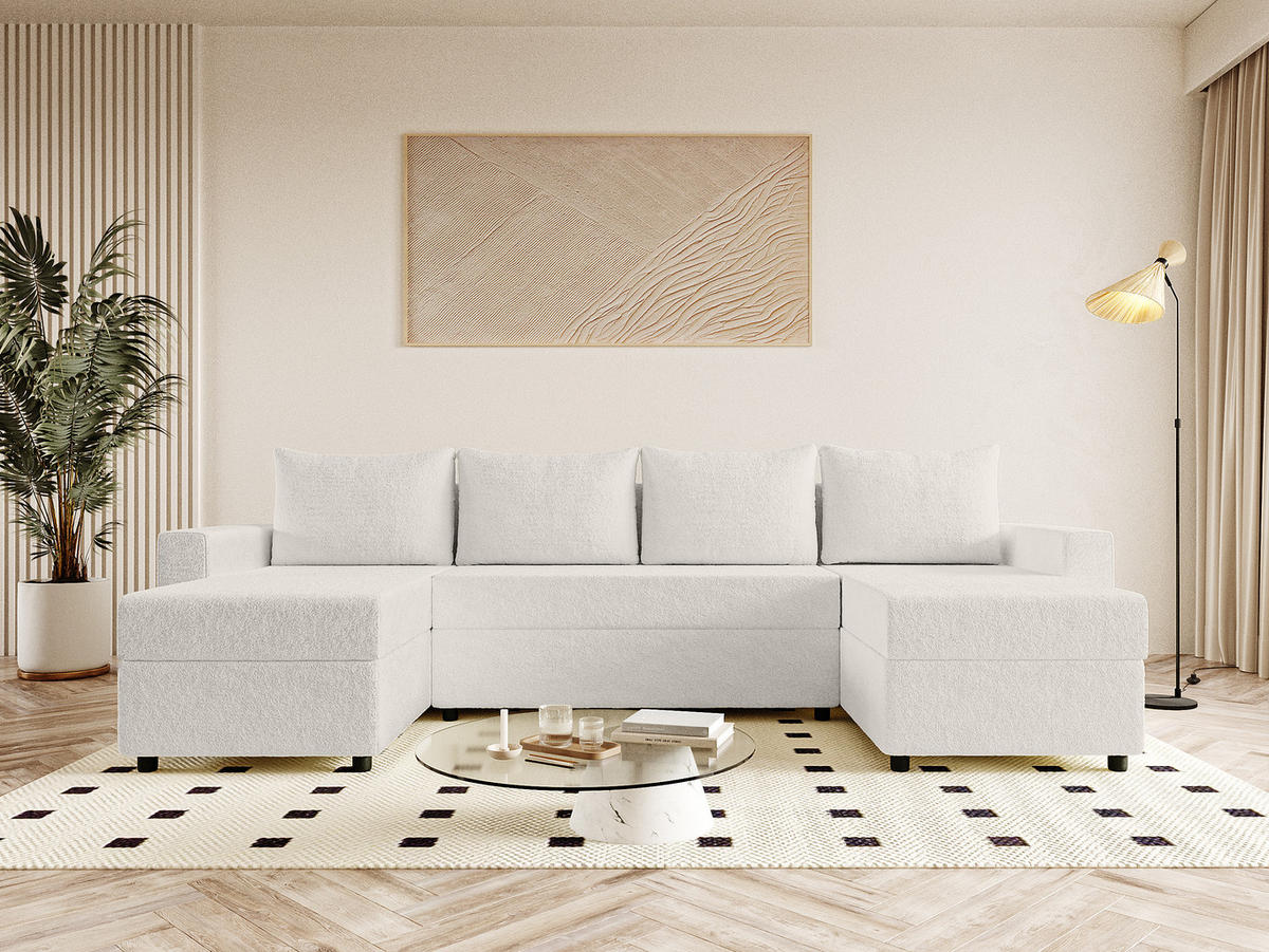 WOHNLANDSCHAFT Goka U mit Schlaffunktion, Weiß - Weiß, Textil (298/72/146cm) - Fedve