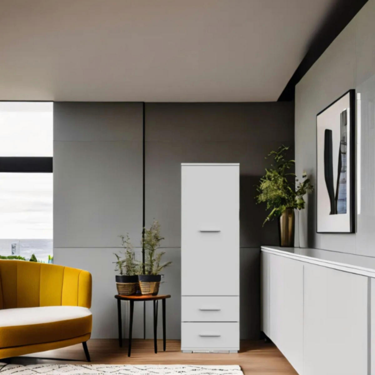 HOCHSCHRANK FAUSKE SZF1-1D2S Schubladen Weiß - Silberfarben/Weiß, Holzwerkstoff/Kunststoff (40/130/36cm) - Komodee