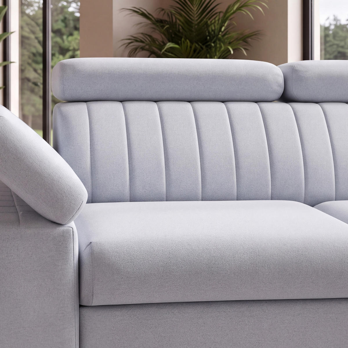 ECKSOFA FELIX L Rechts mit Schlaffunktion Velours Hellgrau - Hellgrau/Schwarz, Holz/Textil (176/257cm) - Muffo